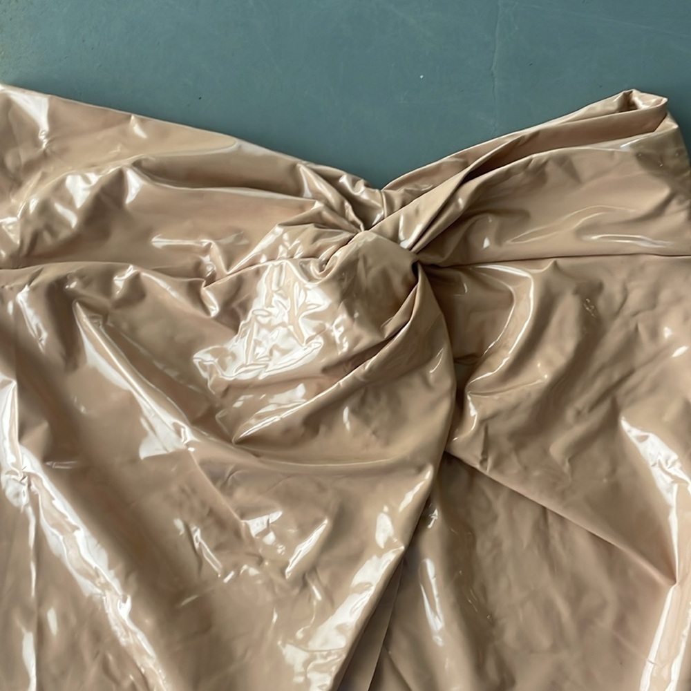 SKIMS NWT Ochre Faux Leather Textured Bikini Story Sarong Mini Skirt Size XL - Picture 3 of 7